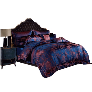 MINE/寐中国巨匠100%全真丝色织提花四件套床上用品 苍野幽兰嫣紫