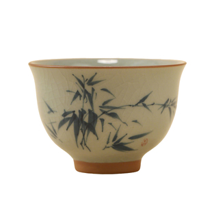 中式复古主人杯功夫茶具釉下彩手绘文创墨竹茶杯防烫品茗杯礼盒装