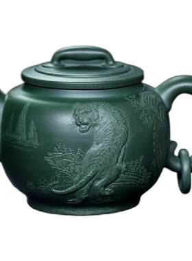 宜兴紫砂壶原矿绿泥名家周孝忠纯手工泡茶壶高端办公茶具送礼珍藏