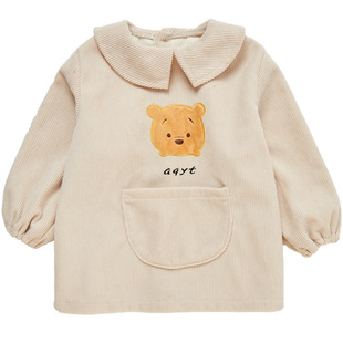 儿童灯芯绒罩衣男童防脏吃饭围兜女孩外穿洋气围裙宝宝反穿衣秋冬