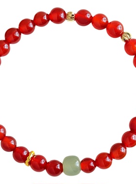 新中式天然玛瑙串珠和田玉手链女时尚百搭南红大吉大利玛瑙手串