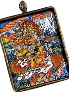 画布藏地手绘唐卡吊坠财宝天王