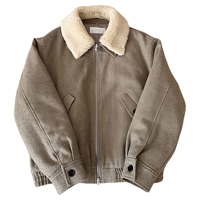 秒发！韩国OUNCE25冬季新款可拆卸毛领双头拉链羊毛呢夹克外套女