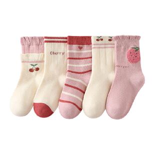 棉奇熊女童袜子春秋中筒棉袜透气卡通可爱棉袜大童秋冬加厚童袜