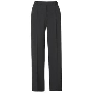 LANCY/朗姿2024秋季新款绵羊毛压褶西服裤灰色直筒宽松西装裤子女