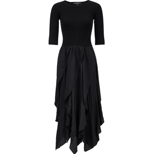 Vero Moda连衣裙2025冬季新款层叠裙摆拼接收腰中长裙32547A003