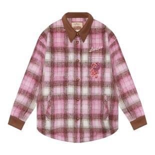 【商场同款】LALABOBO25年冬新款短款衬衫呢大衣复古格纹毛呢外套