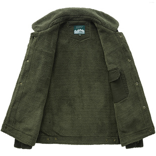 夹克男春秋纯棉宽松多口袋工装上衣翻领茄克衫厚加绒外套爸爸春装