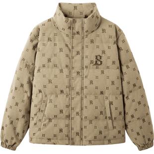 gxgjeans男装 老花满印卡其色立领短款立领宽松羽绒服男 25冬热卖