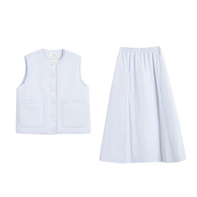 紫涵圆领无袖羽绒马甲松紧高腰羽绒半身裙两件套装女2025冬季新款