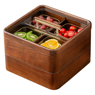 四宫格干果盘新款坚果盘实木家用客厅茶几零食收纳盒干果盒胡桃木