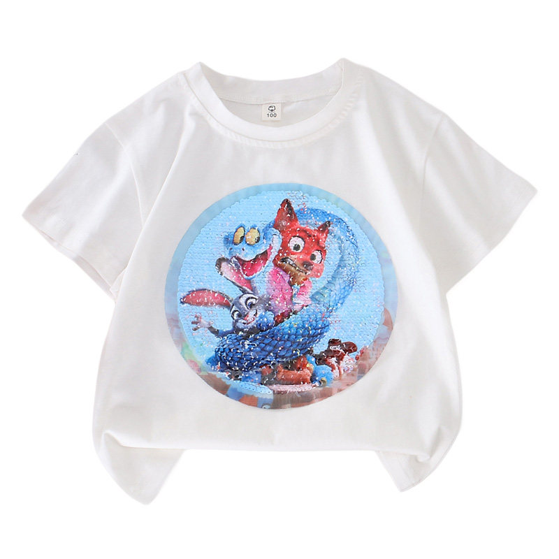 男童纯棉动物城变色亮片T恤