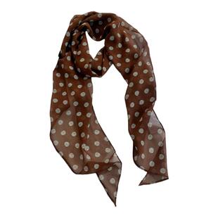 棕色波点丝巾印花高级百搭配饰系脖女2025年新款复古波点长条丝巾