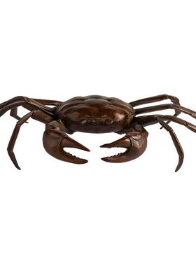 铜螃蟹公母一对八方来财茶宠摆件
