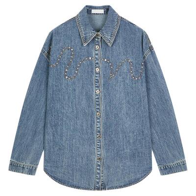 MOUSSY 2026春季新品丹宁风波浪烫钻牛仔衬衫外套女028JSA10-1006