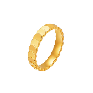 金色鱼鳞素圈戒指女小众设计钛钢戒指女轻奢高级感食指戒指百搭戒