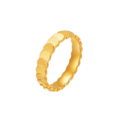 金色鱼鳞片钛钢戒指女金属冷淡风