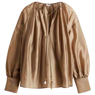 HM女装衬衫夏季莱赛尔混纺长袖礼服时尚气质休闲衬衣1275826