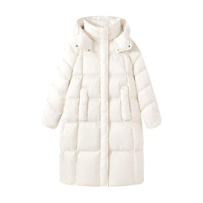 NOW真维斯白色长款羽绒服女2026新款冬连帽巨好看的冬装棉袄外套