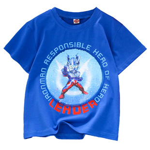 男童纯棉奥特曼变色亮片短袖t恤 26夏季儿童装小男孩半袖短裤套装