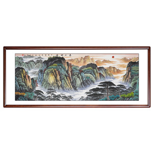 手绘泰山画靠山图日出无水中式水墨国画办公室客厅东墙挂画山水画