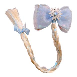 儿童蝴蝶结飘带发夹爱莎公主头饰女童假发麻花辫子发卡小女孩发饰