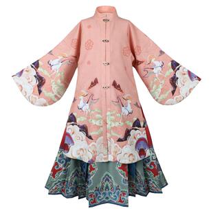 本格改良汉服女童春秋九色鹿对襟琵琶长袖明制中国风高端儿童汉服