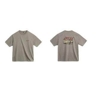 马登工装美式复古机车后背印花T恤水洗做旧灰绿宽松廓形短袖男夏