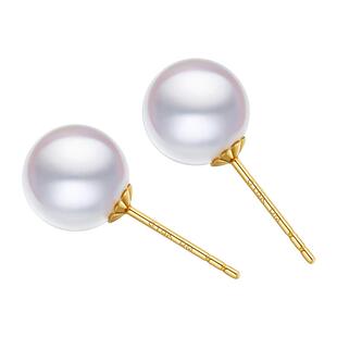 黛米珠宝 至耀 8-8.5mm正圆极光akoya海水珍珠耳钉18K金素钉耳饰