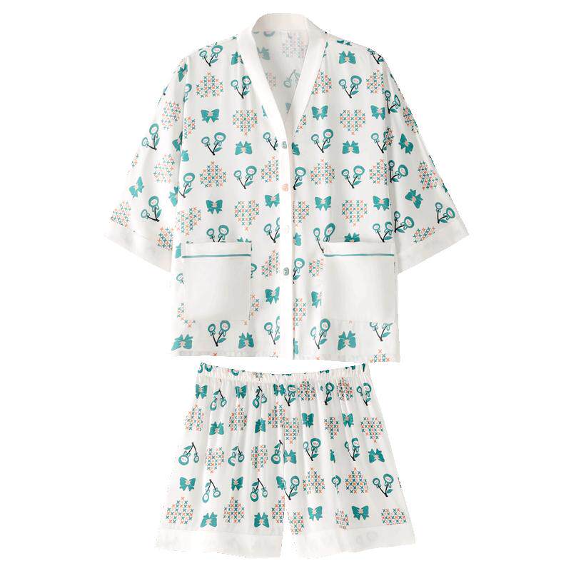 冰丝绸睡衣女夏季薄款短袖短裤开衫大码中袖可外穿家居服两件套装