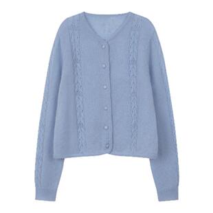 solighter 法式马海毛圆领针织开衫女春季2025新款薄款针织上衣