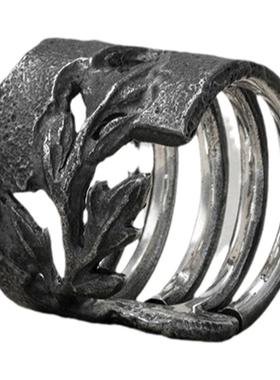 STONESURGE925纯银草本宽戒指