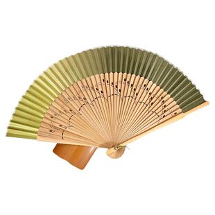 7寸夏天便携古风女扇绿色折扇古典舞蹈汉服扇子旗袍手工折叠扇子