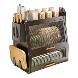 带盖厨房碗碟置物架家用碗柜台面筷盘防尘收纳盒多功能沥水架碗柜