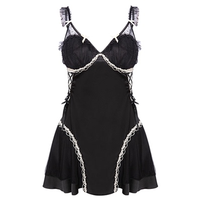 「LA」我见尤伶*带胸垫蕾丝法式睡裙纯欲性感深V领缎面显瘦家居女