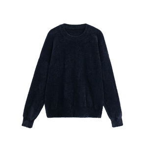 pusumede 温柔名单 软糯仿貂毛套头毛衣女气质圆领长袖针织上衣