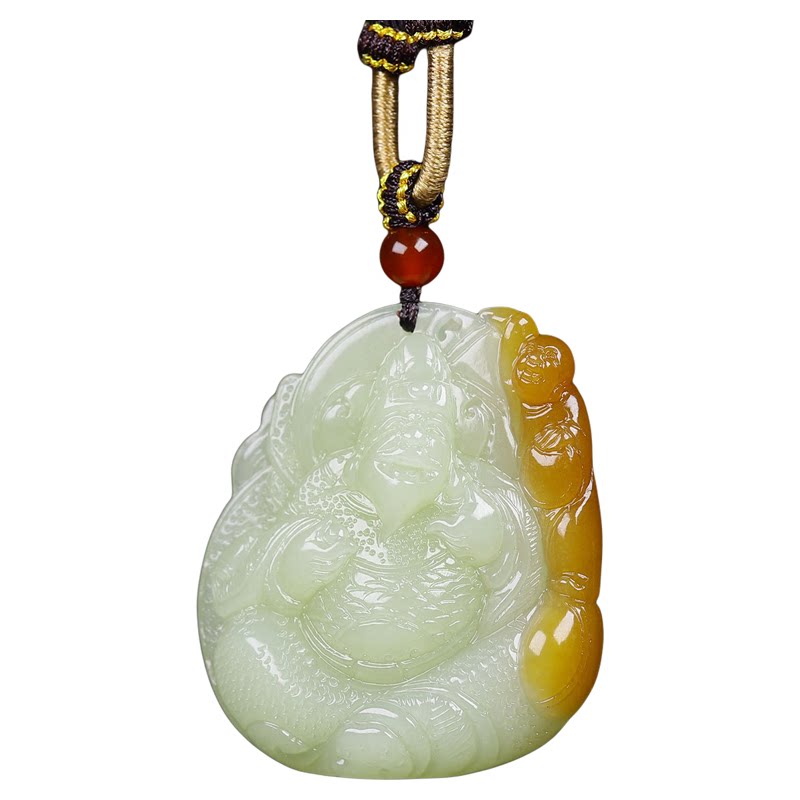 (古晨珠宝)新疆和田玉糖白玉财神挂件玉坠吊坠财源滚滚44g