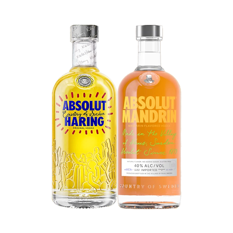 ABSOLUT绝对伏特加酒KeithHaring艺术瓶+柑橘味700ml套装洋酒调酒