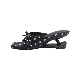 真皮~骄屿波点蝴蝶结一字拖鞋女外穿2026夏新款方头高跟露趾凉鞋