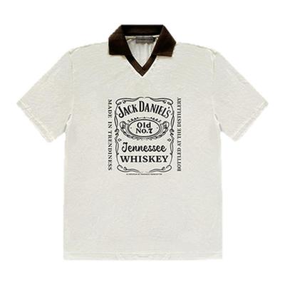 V领翻领短袖印花T恤美式复古