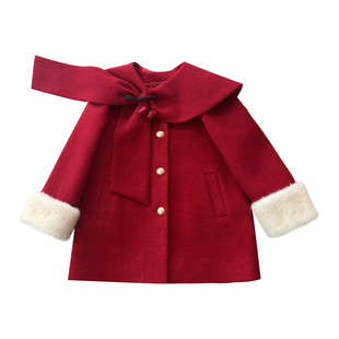 小童木 千金风女童呢子外套冬季新款夹棉披肩年服女大童毛呢大衣