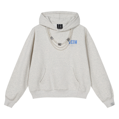 MEDM 可拆卸三层珍珠项链休闲连帽卫衣潮流高级字母印花情侣帽衫