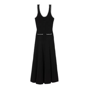 季末6折SANDRO2025秋冬新款女装法式黑色花型串珠露背针织连衣裙