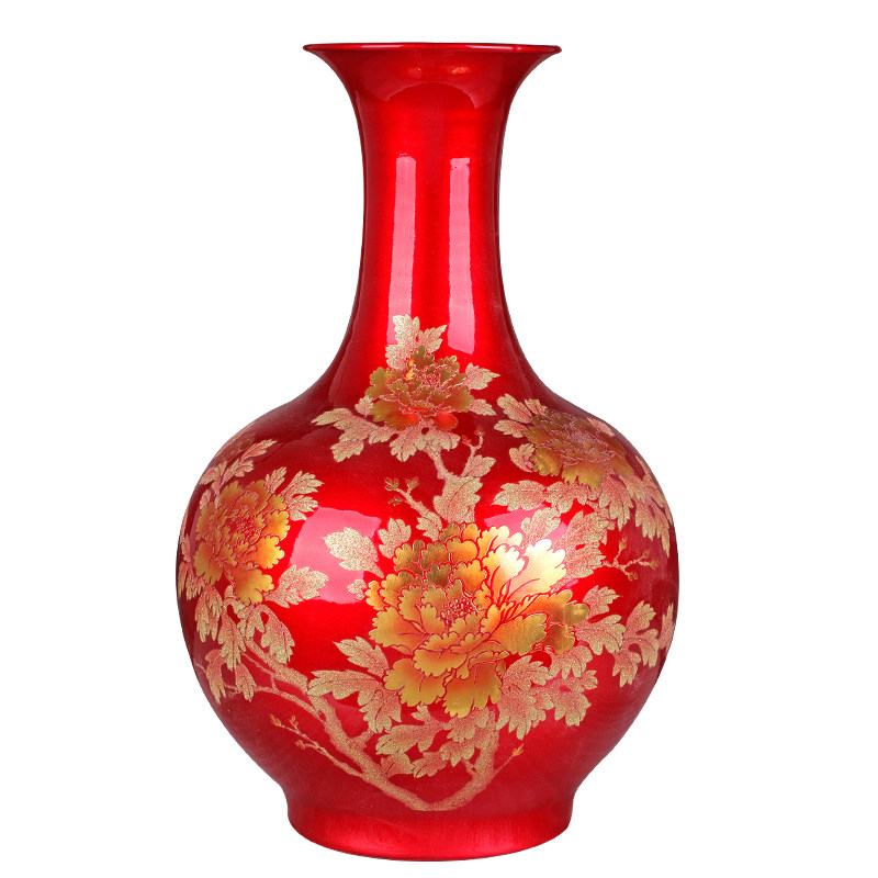 景德镇陶瓷器花瓶摆件中国红色