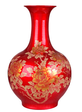 景德镇陶瓷器花瓶摆件中国红色