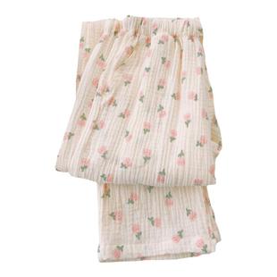 在耳边｜纯棉双层纱布婴儿棉睡裤家居裤宽松舒适长裤春秋薄款夏女