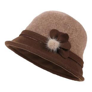 2025秋冬中老年帽子女新款妈妈卷边渔夫帽加绒保暖防寒羊毛呢盆帽