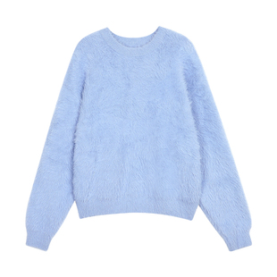 pusumede 柔光漫溢 仿貂毛软糯毛衣女慵懒宽松套头针织衫毛毛上衣
