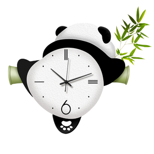 熊猫客厅挂钟绿植摇摆时钟壁灯2026新款静音发光餐厅家用挂墙钟表