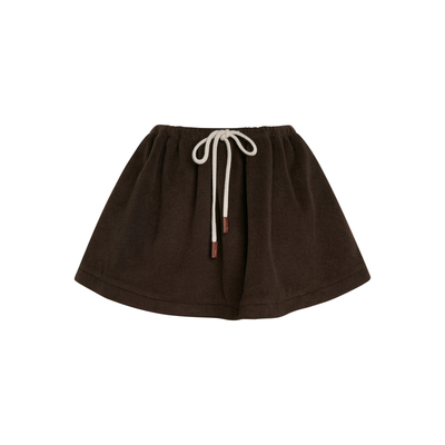 撞色抽绳毛呢A字短款半身裙